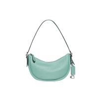 COACH Luna 27 solid color embossed logo plate, pebbled leather, half-moon underarm bag, shoulder bag, women's teal ruda