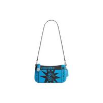 COACH shoulder bag LIL NAS joint model Drop Penn 21 letter logo sun print zipper opening card slot calfskin armpit hand small size women's Montero mėlyna