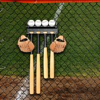 Baseball Gear Rack Hold 4 Bats Balls, Wall Mount Organizer, Metal Hanging Display Hanger for