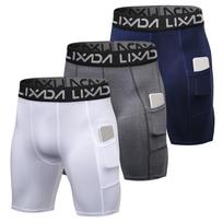 Lixada 3 Pack Vyriški sportiniai šortai Aktyvūs treniruočių apatiniai su kišenėmis S