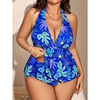 Moteriškas mėlynas bikinis seksualus maudymosi kostiumėlis aukštu juosmeniu paplūdimio maudymosi kostiumėlis, moteriškas vasaros maudymosi kostiumėlis 4XL 1XL