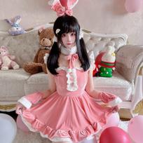 Sexy Pink Christmas Bunny Girl Costume: Halloween Cosplay Dress for Women M