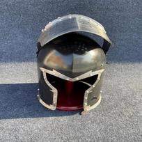 Medieval knight barbuta helmet, fully functional protective visor, wearable barbuta helmet, black