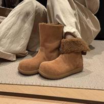 Sheepskin version women's shoes winter small heater 2025 new mango head Korean version velvet two wear high-top cotton boots snow boots 35