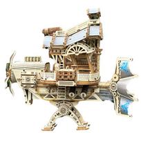 Steampunk mechaninio kosminio laivo dėlionės rinkinys, 3D medinė dėlionė, „pasidaryk pats“ surinkimo amatas suaugusiems, vaikams, vaikams, dovana gelsvai ruda
