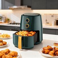 Large Capacity Multi-Function Automatic Air Fryer - Oil-Free Square Design tamsiai žalia spalva