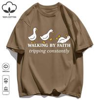 Walking By Faith Tripping Constantly Unisex T-Shirts Cotton O-Neck Short Sleeve Trendy Loose Streetwear Unisex All-Match Clothes S