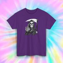 Grim Reaper Shirt Funny Skeleton Middle Finger Halloween Gift Tee S-5XL S įvairiaspalvis