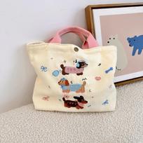 Portable Commuter Women's Lunch Bento Bags Cute Corduroy Embroidered Ladies Handbags Carto Female Shopping Tote Shoulder Bag