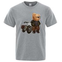 Motorcycle Ted Bear Wearing Sunglasses T Shirt Men Women Funny Tee Clothing Cotton Oversized Tops Casual T-Shirt S įvairiaspalvis