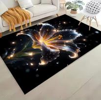 Living Room Rug Black Gold Enamel Lily  Modern Luxury Theme Carpet Non-Slip Soft Easy Clean Modern Cold Luxury Home Decor Mat 40X60cm