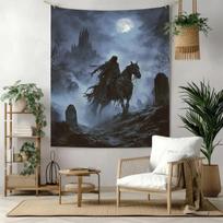 Tapestry Gothic Dark Fantasy Horseman 75x100 juoda