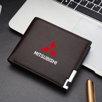 Leather Car Logo Short Wallet Men Card Storage Bag For Mitsubishi Outlander 3 ASX L200 Pajero Ralliart Lancer 9 EX Mirage Pajero ruda
