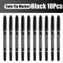 10Pcs New Oily Waterproof Permanent Marker Black Ink Fine Thick Point Oil Marker Pen Graffiti Twin Tip Marker Office Supplies juoda