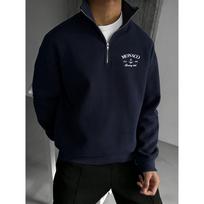 Monaco Racing Club Printed Pattern Half Zip Stand Up Collar Sweatshirt, Casual Multifunctional Commuting Stand Up Collar Pullover S