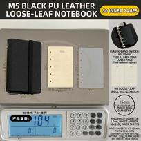 M5 Binder Black PU Leather Planner Elastic Band Loose Leaf Notebook Mini Journal Portable Pocket Organizing School Diary