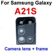 Use For Samsung Galaxy A21 A21S A31 A41 A51 A71 SM-A215U A217F A315F A415F A715F cell phone Back Camera glass holder frame parts A21s-Black