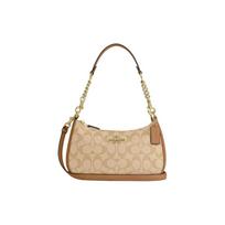 COACH shoulder bag Teri 24 classic presbyopic zipper closure, signature logo, canvas and smooth leather, hand-held bag, medium size, women's style auksas
