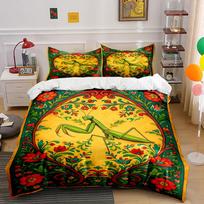 Praying mantis surrounded flowers. Bedding sets Duvet cover sets Duvet covers Pillowcases(1 * Duvet Cover 2 * Pillowcases without duvet insert) 135x200cm