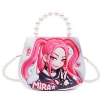 Vaikų maža piniginė Kpop stiliaus monetų dėklas Anime įkvėptas dizainas Perlinė rankenėlė Per petį nešiojama rankinė vaikams One Size pink