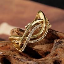 Silvery & Golden Ring with Infinity Twist & Synthetic Zircon for Women Trendy Statement Jewelry Gift resizable auksas