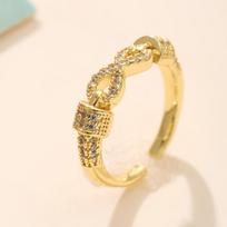 Golden Plated Open Adjustable Ring with Infinity Knot & Synthetic Zircon for Women Trendy Statement Jewelry Gift resizable auksas