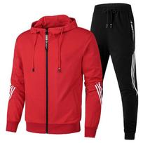 Men Casual Tracksuit Zipper Hoodies Top And Sweatpants 2pcs Set 2024 Male Outdoor Jogging Jackets Clothes Sport Man Pants Suit M raudona