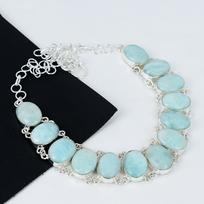 Natural Amazonite Gemstone Handmade 925 Sterling Silver Electroform Necklace, Amazonite Silver For Wife Unisex Pendant Gift For Mom 20" mėlyna