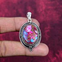 Pink Spiny Oyster Pendant, 925 Solid Sterling Silver Gemstone Jewelry, Handmade Pendant, For Thanksgiving 1.96 Inches