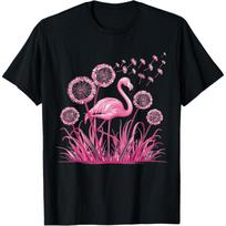 Flower Dandelion Tropical Bird Pink Flamingo T-Shirt S juoda