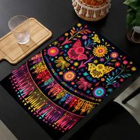 4PC radiant-mexican-embroidery Placemat Linen Table Pad Red Truck Tree Printed Kitchen Placemat Dining Table Mats Decor 30x45cm-4PC