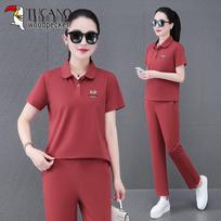 Women's Pure Cotton Polo Sportswear Set 4XL plytų raudona spalva