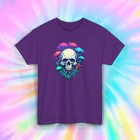 Skull Mushrooms Psychedelic Art Trippy Gothic Aesthetic Graphic Tee S-5XL S įvairiaspalvis