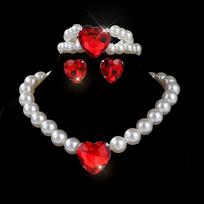 Luxury heart choker jewelry bridal peach heart crystal imitation pearl stud earrings necklace set