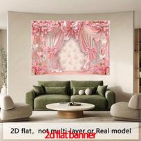 2D Princess Pink Bow Backdrop, Romantic Curtain & Rose Photography Background for Party Decoration 47.2x31.5inch/120*80cm