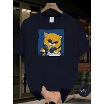 European sizes Men's Shiba Inu T-Shirt - Cute Shiba Coin Logo & Dog Print, Casual Round Neck Summer Tee S juoda
