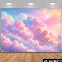 2D Sparkle Rainbow Cloud Party Backdrop, Pastel Pink Blue Sky Background Decoration for Events 47.2x31.5inch/120*80cm