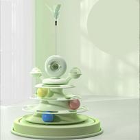 Cat Ball Tower Toy with Feather Catnip 4 Layer Rail Pet Turntable Game for Exercise Green