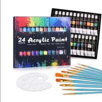 24 Colors Acrylic Paint Set, 12ml Tubes with Professional Brushes, Pigment for Artist Drawing, Hand Painted Wall & DIY Art
