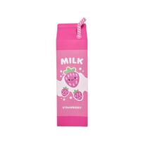 Milk Box Shape Pencil Case Silicone Makeup Storage Box New Pen Holder  School rožinė