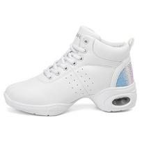 White Leather Women Girls Modern Zumba Jazz Dance Sneakers Soft Rubber Sole Square Sport Shoes 35 balta