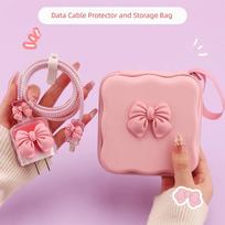 3D Bow Cable Organiser Protection Sleeve Power Cable Bag Organizer  Mobile Phone Cable rožinė