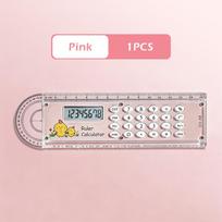 Cartoon 3-in-1 Ruler With Protractor 15cm Calculator Ruler Clear Multi-function Ruler Students Stationery rožinė