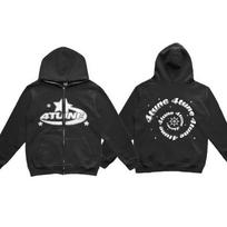 PlusSize Clothes Star Letter Print Retro Oversized Hoodie Women Y2K Street Hip-Hop Color Harajuku Casual Zipper Women Sweatshirt S juoda
