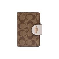 COACH Corner Zip retro printed zipper closure mahjong bag wrist bag canvas with leather clutch bag medium size women's white with khaki presbyopia balta