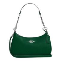 COACH Teri 24 Metal Logo Leather Shoulder Bag Medium Women Green auksas