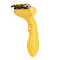 Pet Detangling Brush Stainless Steel Blades Dog Undercoat Rake Self-Cleaning Grooming Tool Pet Dematting Comb for Dogs And Cats geltona