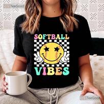 Retro Groovy Softball Vibes Shirt, Vintage Game Day Graphic Tee For Women S