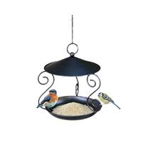Outdoor Hanging Metal Bird Feeder with Circular Tray and Protective Roof for Garden Balcony Yard Automatic Feeding Station One Size