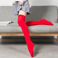 Neon Color Thigh High Stockings Women Sexy Stockings Orange Yellow Evening Party Wear Kniekousen Knee High Socks For Women Girls One Size raudona